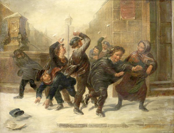 Representation of snowball fight in visual art