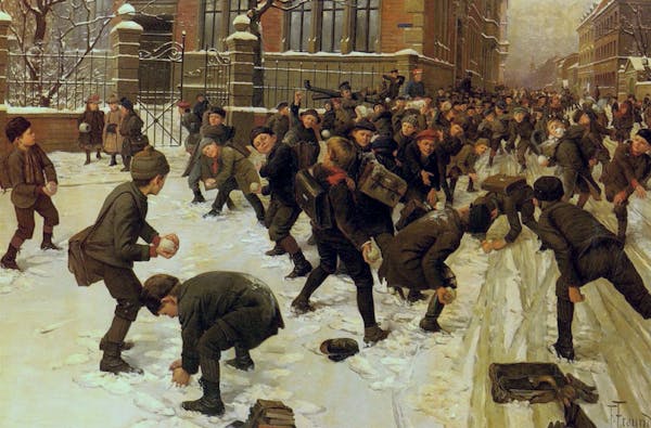 Representation of snowball fight in visual art