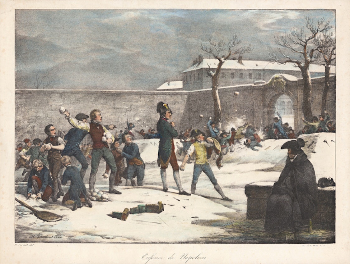 Lithograph of a Napoleonic snowball fight