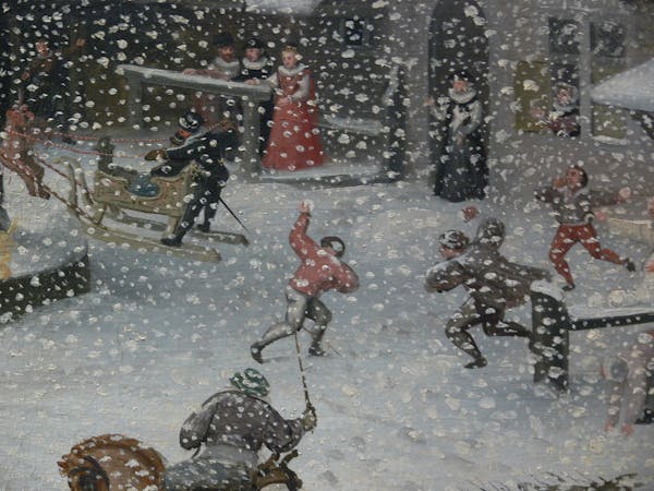 Representation of snowball fight in visual art