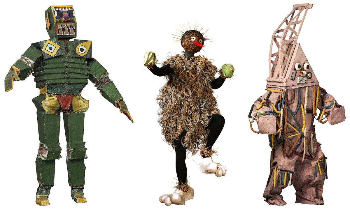The costumes for the characters “Mann”, “Bibo”, and “Technik”, ca. 1924 