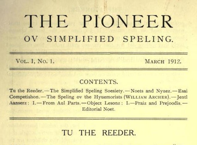 The Pioneer ov Simplified Speling, Vol. 1, No. 1 (1912)