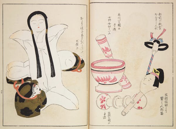 Woodblock image of Japanese toys