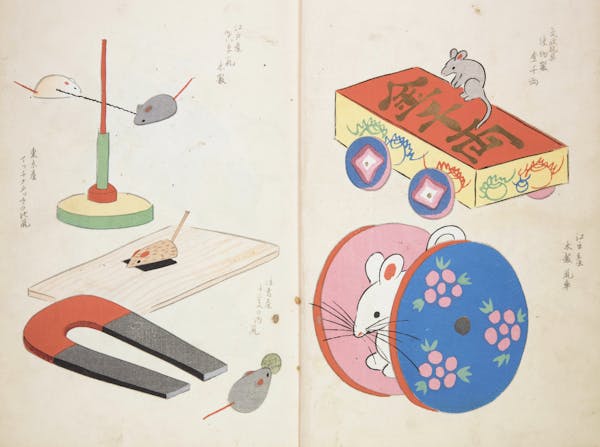 Woodblock image of Japanese toys