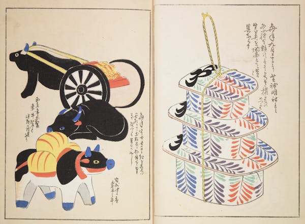 Woodblock image of Japanese toys