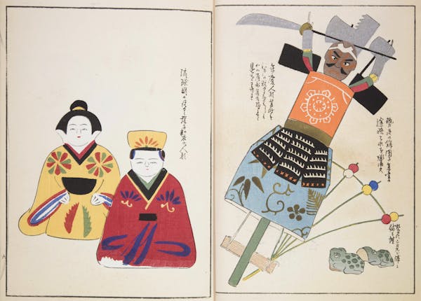 Woodblock image of Japanese toys