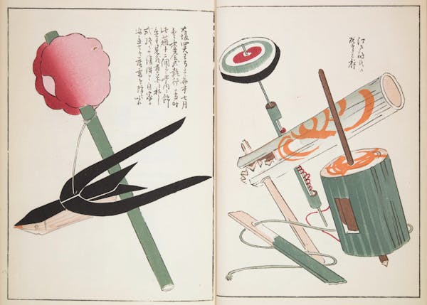 Woodblock image of Japanese toys