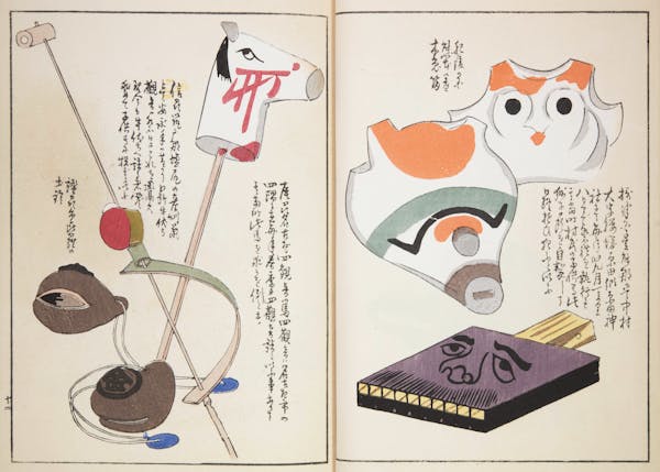 Woodblock image of Japanese toys