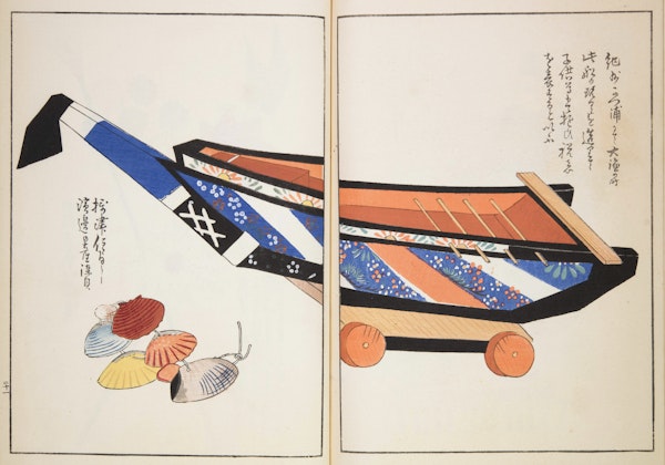 Woodblock image of Japanese toys