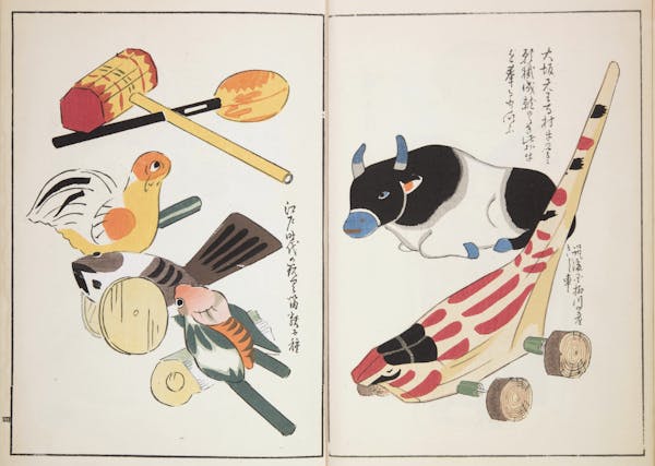 Woodblock image of Japanese toys