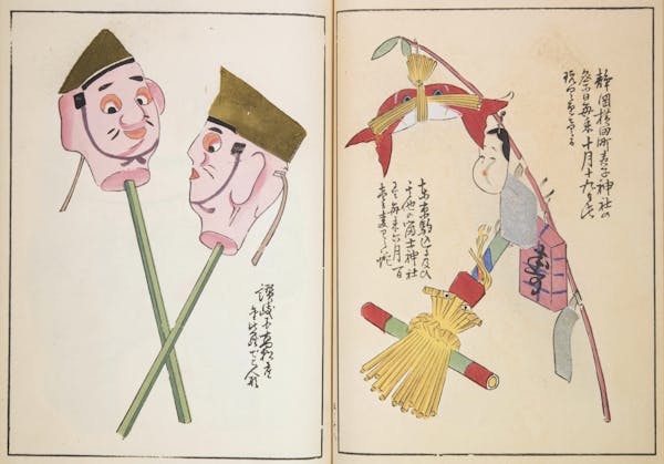 Woodblock image of Japanese toys