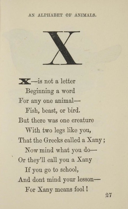 How did alphabet books tackle the letter 'x' before x-rays and