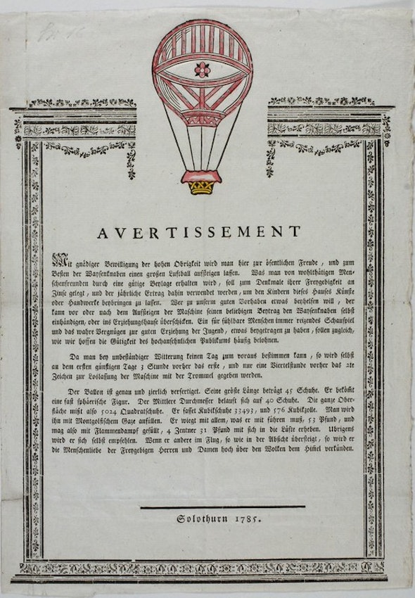 advertisement for balloon event, 18th century