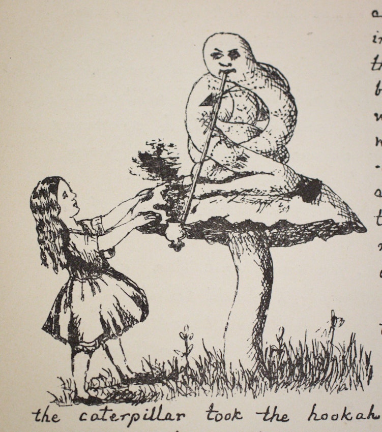 Lewis Carroll’s illustration of caterpillar on mushroom