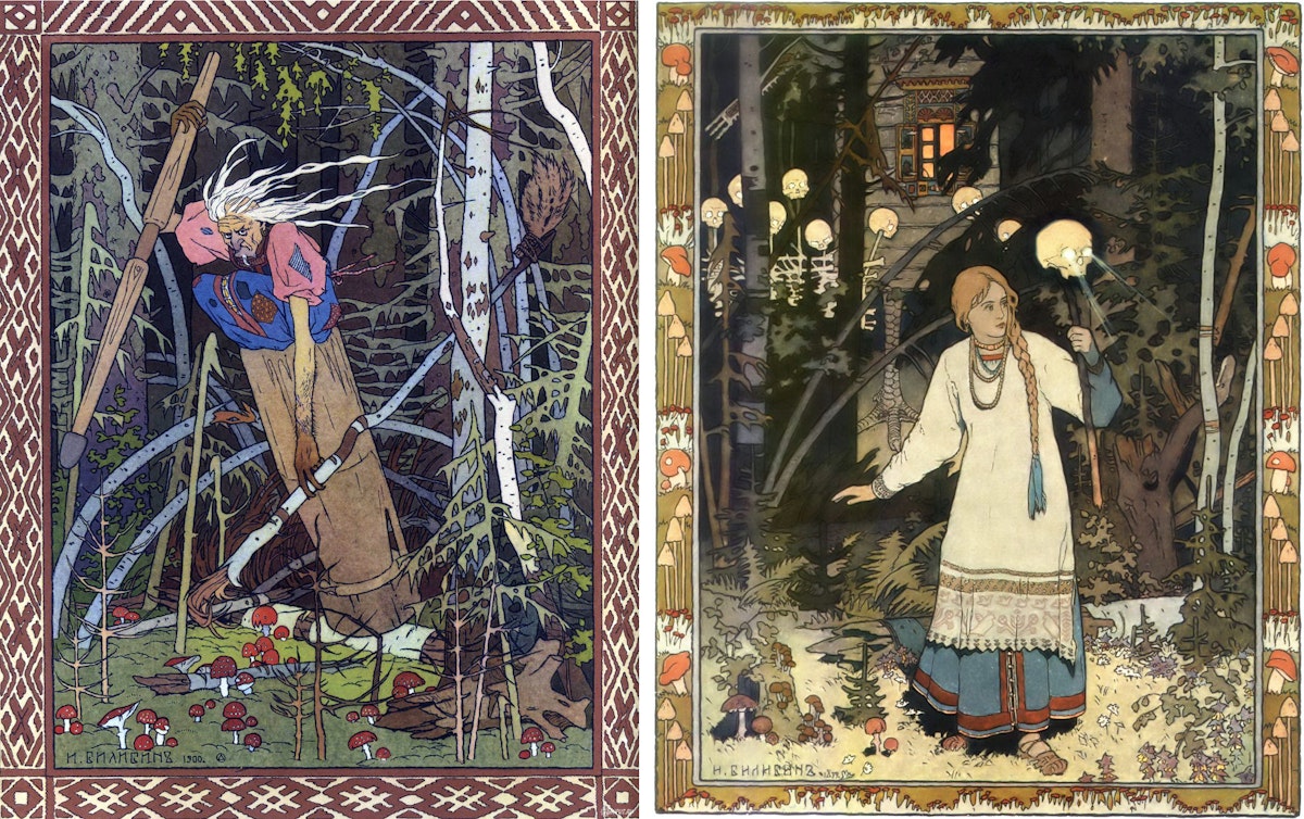 Illustrations by Ivan Bilibin of Vasilisa and Baba Yaga