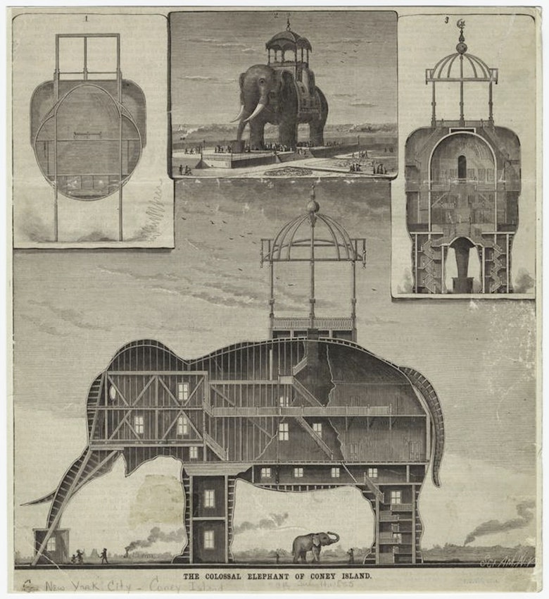 Cross-sections of internal rooms and staircases inside of the Colossal Elephant structure