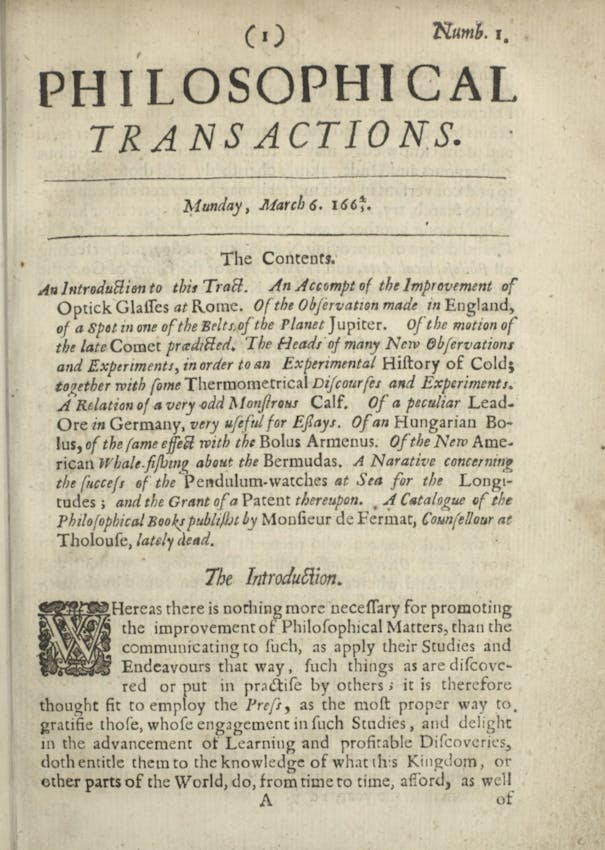 The first issue of the Philosophical Transactions