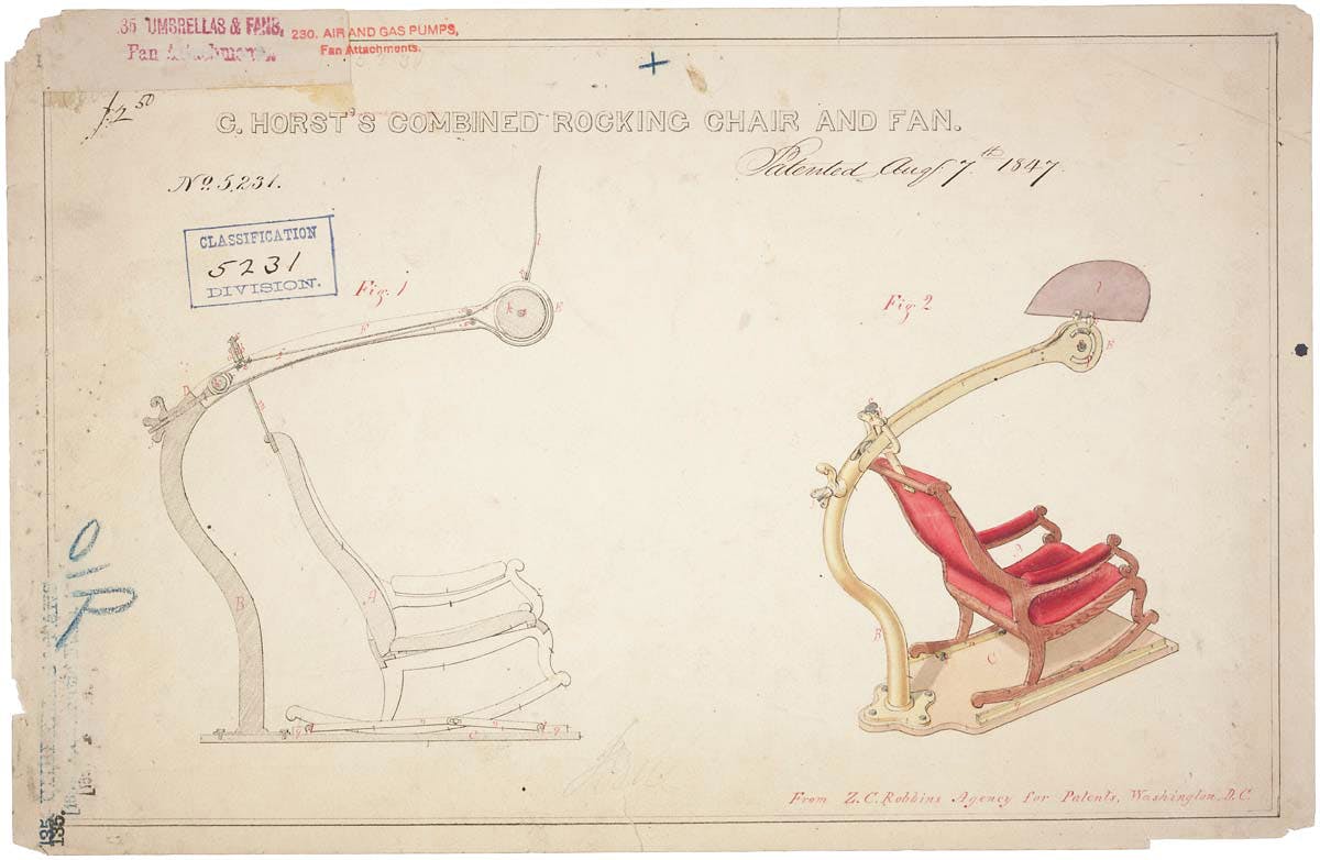 patent for a rocking chair with fan