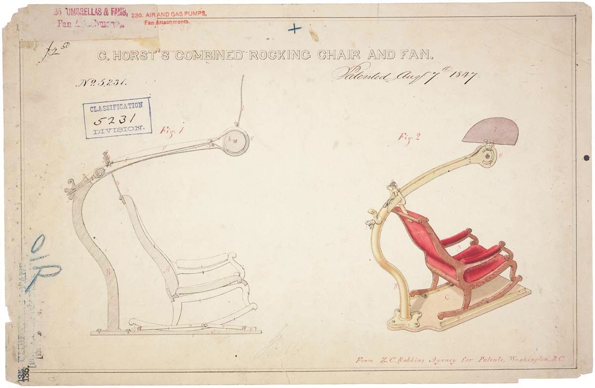 patent for a rocking chair with fan