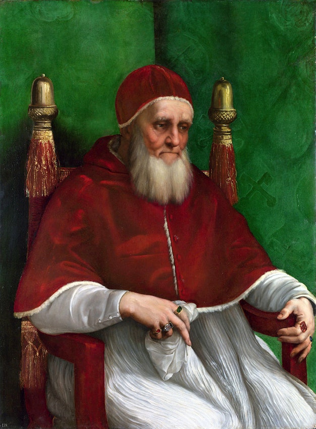 Raphael Pope Julius)
caption={Raphael, *Portrait of Pope Julius II*, 1511 — <a href="https://commons.wikimedia.org/wiki/File:Pope_Julius_II.jpg" rel="noopener noreferrer" target="_blank">Source</a>