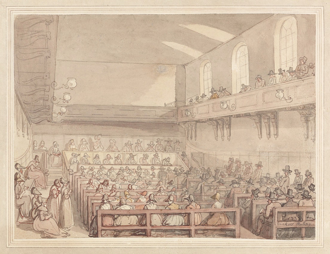A Quaker meeting house, full of worshippers