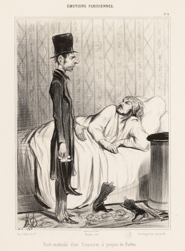 Honoré Daumier illustration, Morning visit from a creditor