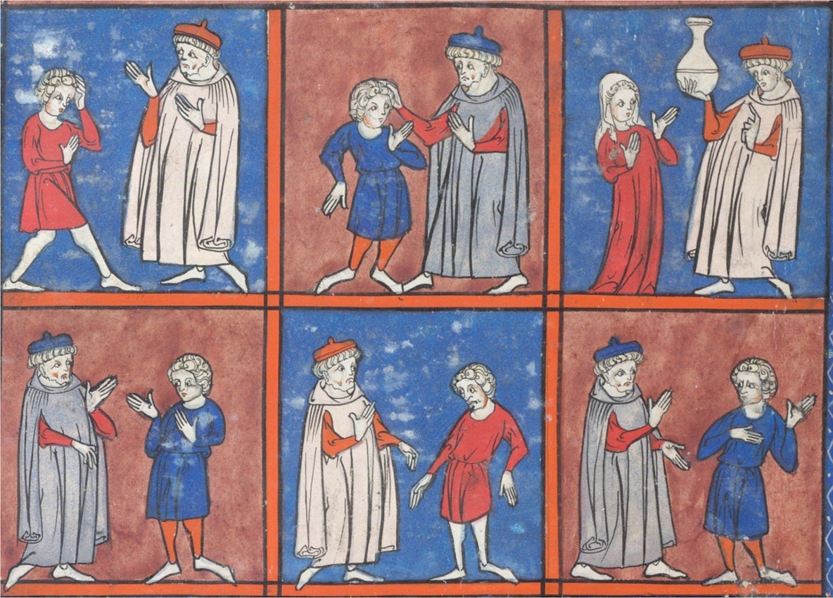 Six tableaus of pairs of figures