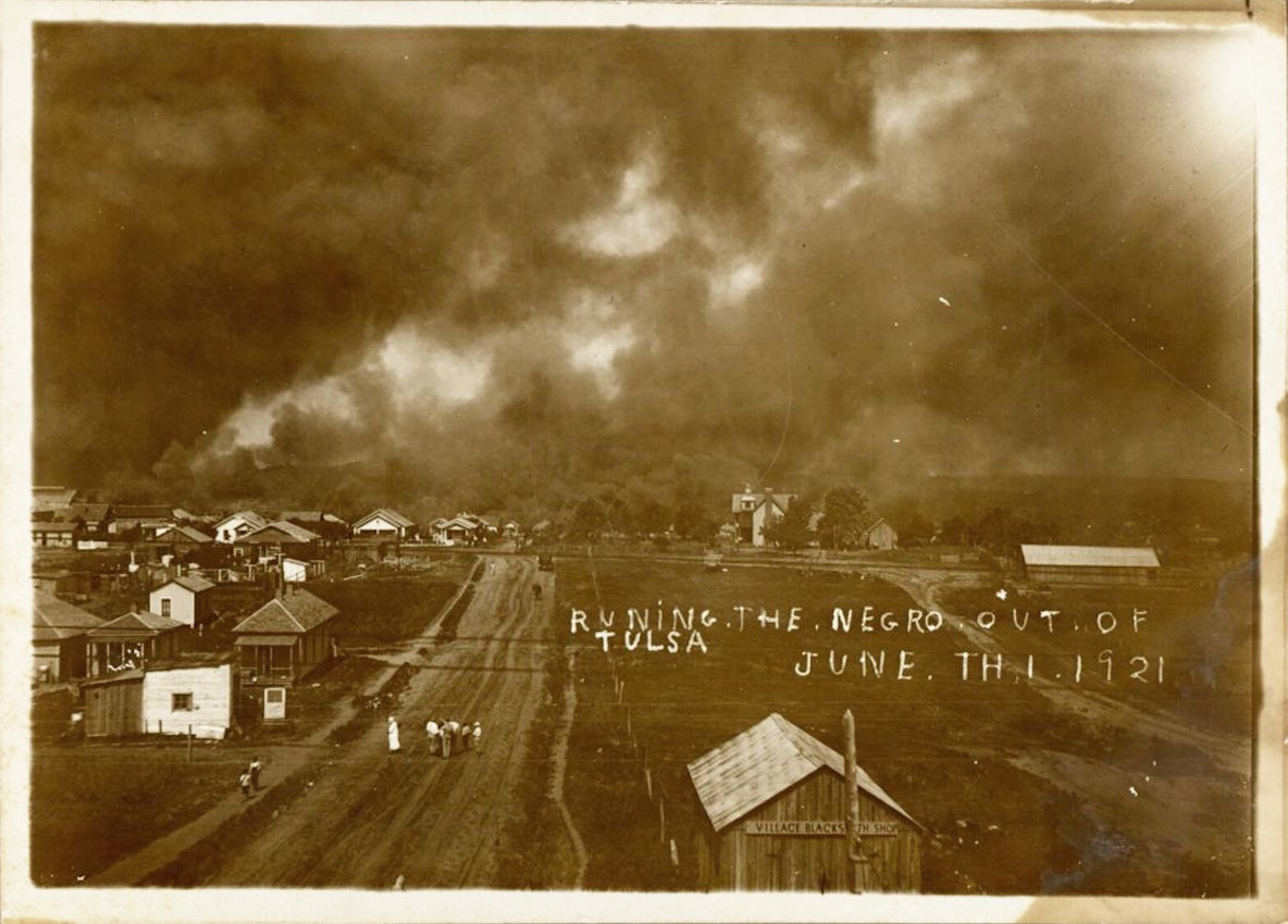 Wide view of burning neighborhood