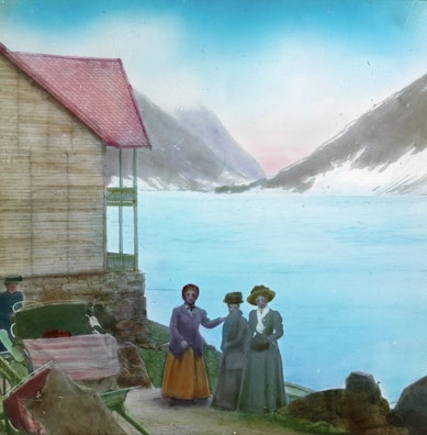 Four Women Travellers Outside Djupvasshytta Mountain Lodge