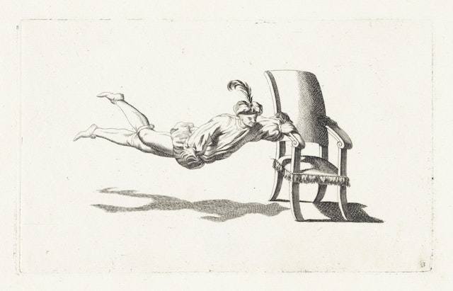 Acrobat Floating on the Arm of a Chair
