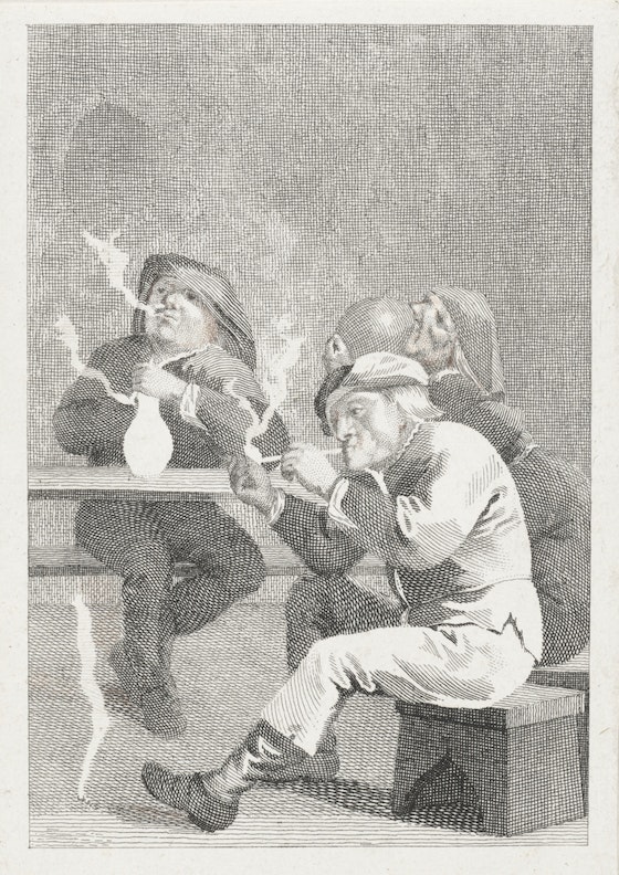 Four Men Smoking and Drinking at a Table