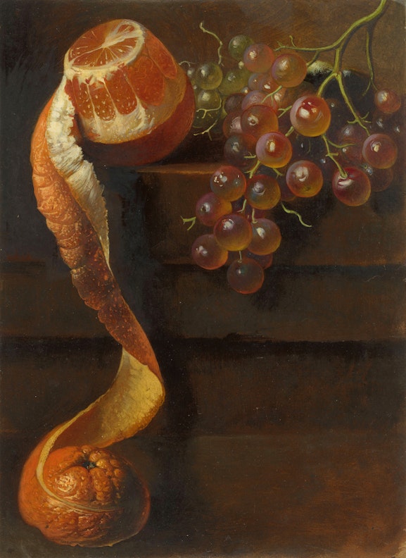 Still Life with Peeled Orange and Bunch of Grapes